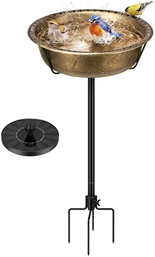 VIVOHOME Bird Bath with Solar Fountain and Metal Ground Stake, Copper by VIVOHOME
