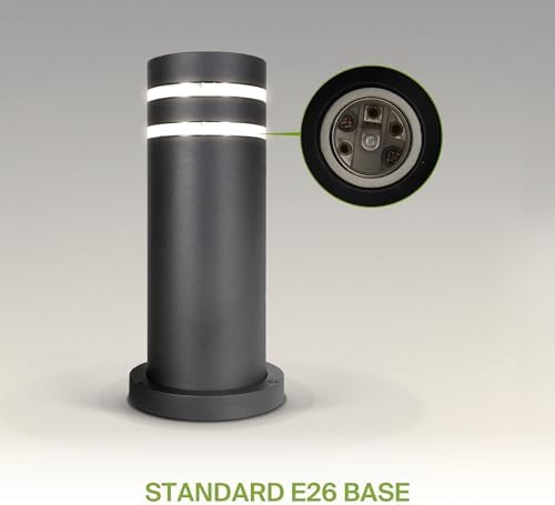 ASD 12" Round Bollard Light Fixture, Outdoor Pathway Floor Lamp | Antiglare, Waterproof, ETL Listed | 60W E26 Bulb Socket 120V | Landscape Hardwired Lighting, Exterior Post Lantern | Black - Image 6