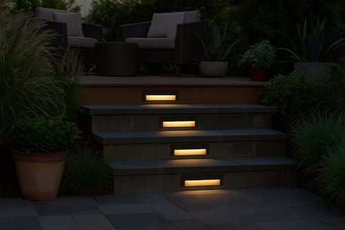 Hinkley Landscape Lighting Taper Wide Horizontal 12v Deck Sconce - Aluminum, Low Voltage, Mounts Flush to Surface, Integrated LED, Wet Rated, Modern - Bronze Finish with Etched Glass Lens - Image 3