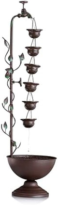 Alpine Corporation MAZ254 Outdoor Floor Tiered Vintage Water Fountain w/ 6 Hanging Cups, Soothing Tier Waterfall, 38", Bronze by Unknown