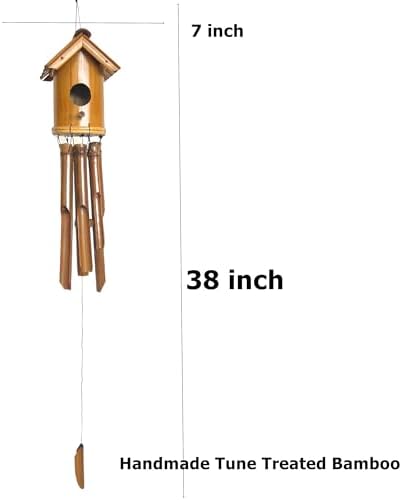 Bellaa 20384 Bamboo Wind Chime Bird House Nest Japanese Style Fine Minimalist Wooden Windchimes Handmade Gift 38 Inches - Image 7