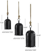 Deco 79 Metal Indoor Decorative Cow Bells Tibetan Inspired Meditation Bell with Jute Hanging Rope, Set of 3 Cow Bell 12", 9", 7"H, Black - Image 6