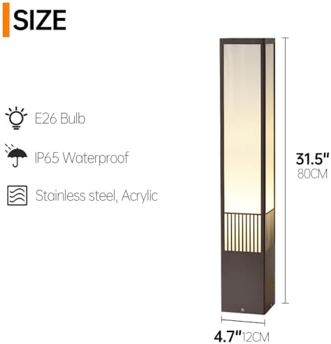 Waterproof Square Bollard Lights - E26 Base Outdoor Pathway Lighting for Patio, Garden, Yard & Driveway Decor, 65CM Tall with Modern Design - Image 4