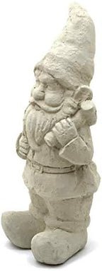 Garden Gnome with Mallet: Solid Durable Stone Statue with Vintage Texture. Sealed for Outdoors. Handcrafted USA. (Classic/White) by Unknown