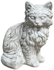 Solid Rock Stoneworks Furry Cat Concrete Garden Statue, 11 Inches Tall, Memorial by SolidRockStoneworksLLC