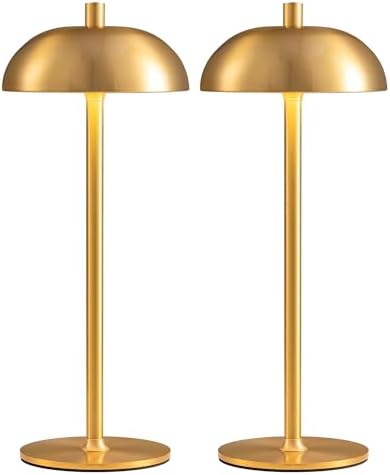 12" Cordless Table Lamps Set of 2, Gold Modern Portable Desk Lamp by NEWSEE