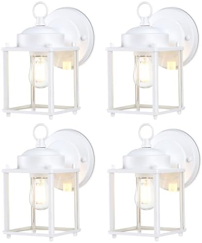 Outdoor Wall Light Fixture, Metal Glass, White, 4 Pack by KumtinSmart