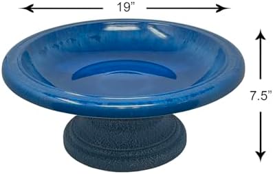Fiber Clay Birdbath, Gloss Bowl, Low-Profile Base, Azure Blue, 19" D x 7.5" H 6.5 lbs - Image 2
