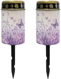 Poceacles Solar Grave Lights for Cemetery Outdoor Waterproof Grave Decorations LED Flameless Candles Outdoor Solar Lights Solar Lamp for Cemetery Path Lawn Yard, Purple Butterfly Floral, Pack of 2 by Poceacles