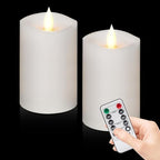 3"x5" Flickering Flameless Candles with Remote Timer- Set of 2 Real Wax White Pillar LED Candles for Indoor/Outdoor Fireplace & Home Decor, Battery Operated with 600+ Hours Flickering (3" Diameter) by WOOCODOWE