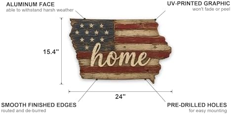 Iowa "Home" State Shape Sign — Vintage American Flag Wall Decor - Image 2