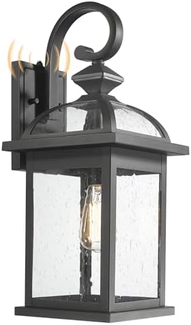 Darkaway Dusk to Dawn Outdoor Lights Fixture Wall Mount,Large 22inch Exterior Wall Light with Seeded Glass Waterproof Black Outside Wall Sconce for House Porch Hallway Garage by Darkaway