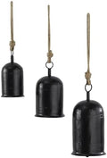 Deco 79 Metal Indoor Decorative Cow Bells Tibetan Inspired Meditation Bell with Jute Hanging Rope, Set of 3 Cow Bell 12", 9", 7"H, Black by Unknown