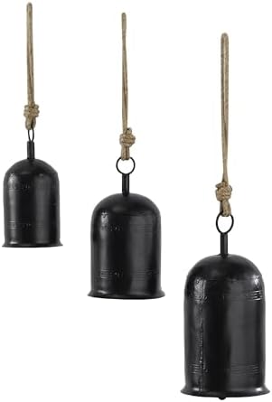 Deco 79 Metal Indoor Decorative Cow Bells Tibetan Inspired Meditation Bell with Jute Hanging Rope, Set of 3 Cow Bell 12", 9", 7"H, Black by Unknown
