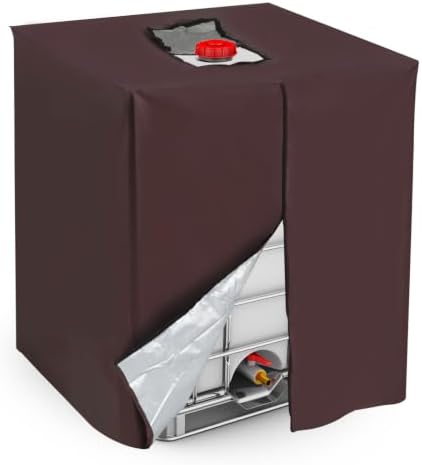 MECCANIXITY Zipper IBC Tote Cover 275 Gallon, 420D Heavy Oxford Waterproof Sunshade Rain Barrel Water Tank Protective Cover for 1000L Outdoor Garden, (39.37 x 47.24 x 45.66 Inch, Brown) by MECCANIXITY