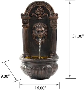 31" H Lion Head Wall Fountain, Outdoor Resin Fountain, Bronze - Image 4