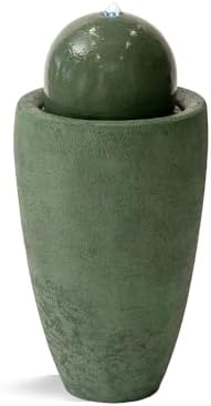 XBrand 25.98" H Green Round Stone Indoor/Outdoor Modern Sphere Water Fountain with LED Lights – Ball Bubbling Fountain Décor for Garden, Patio, Or Tabletop by XBrandHomeGarden