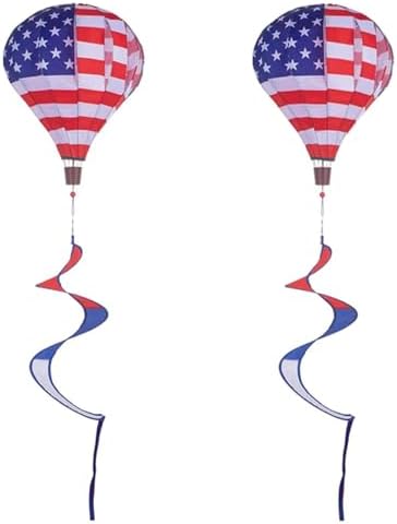 2 Pack American Flag Deluxe Hot Air Balloon Patriotic Everyday Wind Twister Garden Windmills Spinners Decoration 59" L for Outdoors, Lawn, Yard, Ornament Decor, Patriotic Wind Catchers by TSY+TOOL