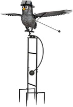 Kinetic Owl Garden Stake 81" Metal Rocker Bird Deterrent by DEMAGNNIE