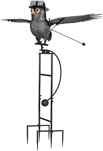 Kinetic Owl Garden Stake 81" Metal Rocker Bird Deterrent by DEMAGNNIE
