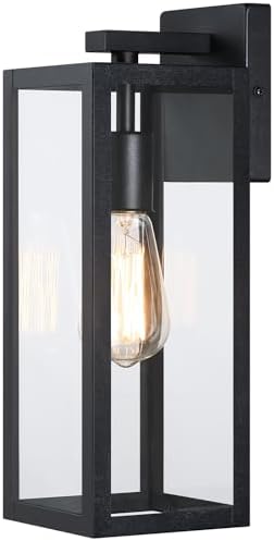 Modern Outdoor Wall Lantern, Weatherproof Exterior Porch Light, Matte Black Light Fixture with Clear Glass, Single E26 Socket Outdoor Wall Sconce for Patio, Front Door, House Decor by HausDee
