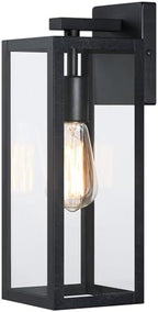 Modern Outdoor Wall Lantern, Weatherproof Exterior Porch Light, Matte Black Light Fixture with Clear Glass, Single E26 Socket Outdoor Wall Sconce for Patio, Front Door, House Decor by HausDee
