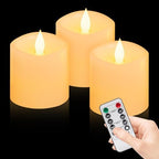 Flameless Candles with Remote & Timer - 3×3'' Ivory Pillar LED Candles Battery Operated,Fake Candles for Indoor Outdoor - Realistic Flickering Flame Holiday Wedding Church Decor (3-Pack) by WOOCODOWE