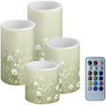 Flameless Candles Battery Powered LED Pillar Candles Tealights with Remote Timer Color Changing Control for Indoor Outdoor Home Tabletop Decoration Set of 4, Daisy Floral Green by NETILGEN