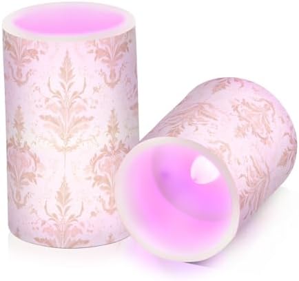 Fleur-de-lis Rose Gold Retro Realistic flameless Led Candles Flickering Electronic Lights Flickering Led for Bedroom Battery Operated Pillar 2-Piecing Set - Image 2