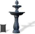 XBrand 44" H Gray Fiberglass/Resin 2-Tier Solar Water Fountain w/Solar Panel and Auto-Shut Off Pump, Solar Garden Fountain, Tall Outdoor Fountain, Two Tiered Birdbath Fountain by XBrandHomeGarden