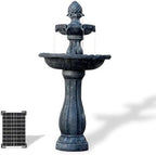 XBrand 44" H Gray Fiberglass/Resin 2-Tier Solar Water Fountain w/Solar Panel and Auto-Shut Off Pump, Solar Garden Fountain, Tall Outdoor Fountain, Two Tiered Birdbath Fountain by XBrandHomeGarden