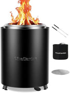 Portable Flame Adjustment Tabletop Fire Pit, VivaGarden Smokeless Table Top Fire Pit, Wood Burning & Pellets Outdoor Camping Stove with Carry Bag, Forks and Mat (9.7x7.1 Inch, Black) by VivaGarden