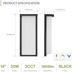 ASD LED 14" Outdoor Wall Light, Front Door House Sconce | 3CCT, Dimmable, Waterproof, ETL Listed | 20W 1900LM 3000-5000K 120V | Exterior Patio Lighting Fixture, Flush Mount Porch Lamp | Black - Image 2