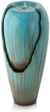 Alpine Corporation 33" Tall Outdoor Antique Jar Water Fountain, Vintage Cascading Design with LED Lights, Garden, Patio & Yard Decor, Turquoise by Unknown