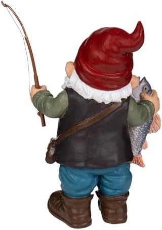 Fly Fishing Garden Gnome Statue - Cheerful Angler with Rod & Trout Figurine - Durable Resin Lawn & Yard Art Decor for Outdoor Patio, Pond - Unique Funny Gift for Men, Dad - Image 4