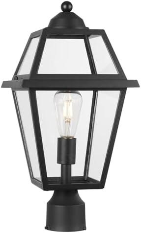 Large Outdoor Post Light Fixture, Colonial Exterior Pillar Lantern with Black Finish & Clear Glass, Vintage Pier Mount Pole Light Lamp for Garden, Backyard, Courtyard, Patio, Pathway, Walkway by Diyel