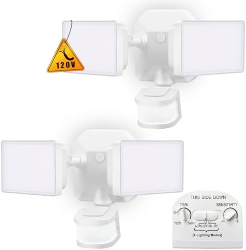 EMANER Security Lights Outdoor, Flood Lights Hardwired AC Power, Motion Sensor/Dusk to Dawn/ 6Hrs/Eco Dim 4 Working Modes, 280W Equiv. 5000K, Exterior Security Floodlight for Yard/Garage/Patio, 2Pack by EMANER%C2%AE