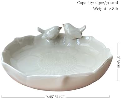 Ceramic Heavy Duty Ground Wild Bird Bath Bowl or Feeder for Outdoor Garden, Bowl Only (Beige (Glossy)) - Image 5