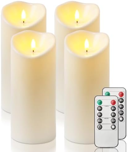 Homemory 4"x9" Outdoor Waterproof Flameless Candles with Timers and Remote Control, Battery Operated Candles, LED Plastic Candles, Ivory White, Set of 4 by Homemory