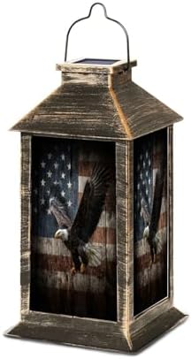 Solar Lantern Cinematic Eagle Gliding Vintage Wooden American Flag Outdoor Waterproof Garden Hanging Lantern Solar Powered Lighting Outside Table Lamp for Patio Deck Camping 1 Pack by Unknown