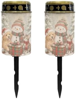 Poceacles Christmas Decorations Solar Lights Outdoor Solar Powered Outdoor Cemetery Stake Candle Grave Lamp Flameless Candle, Snowman Puppy Cat Print, 2 Piece by Poceacles
