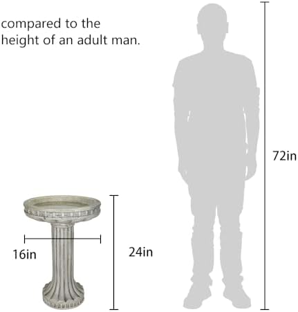 24 Inch Height Outdoor Bird Bath - Fibre Reinforced Concrete Large Bird Bath Stylish with Modern Pedestal for Garden, Patio, Backyard, Lawn - 16”W X 24”H Contemporary Birdbaths & Supports - Image 5