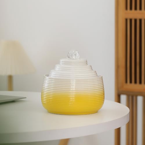 Indoor and Outdoor Fountain Water Feature Fall Ceramic Home Office Decoration mini Tabletop Desktop (Yellow with Ball S092) by Unknown