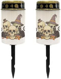 Poceacles Solar Lights Outdoor Grave Candle for Cemetery Decoration Solar Outdoor Lights for Garden Lawn Backyard Pathway Decor, Skull Black Cat Leaf Print, Pack of 2 by Poceacles
