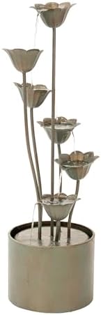 XBrand 35" Tall Silver Metal Sculptural Flower Multi-Tier Freestanding Water Fountain for Indoor & Outdoor Use, Decorative Garden Patio Backyard Water Feature by XBrandHomeGarden
