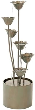 XBrand 35" Tall Silver Metal Sculptural Flower Multi-Tier Freestanding Water Fountain for Indoor & Outdoor Use, Decorative Garden Patio Backyard Water Feature by XBrandHomeGarden