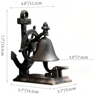Cast Iron Doorbell, Wall Mount, Rustic Nautical Anchor Design, Antique Style Hanging Dinner Bell for Outdoor Garden,Farmhouses, Front Doors - Image 2