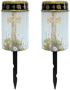 Poceacles Cross Solar Lights Outdoor for Pathway Lawn Cemetery Grave Decorative Cemetery Solar Candle Solar Votive Candles for Outside Home Solar Decorations, Daisy Cross, Pack of 2 by Poceacles