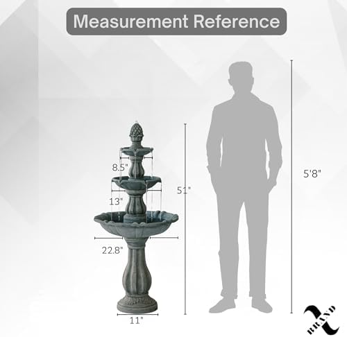XBrand 51 Inch 3 Tier Outdoor Waterfall Fountain, Weather Resistant Resin Freestanding Water Feature with Pump, Decorative Garden Fountain for Patio, Yard, Lawn, and Garden Decor, Gray - Image 6