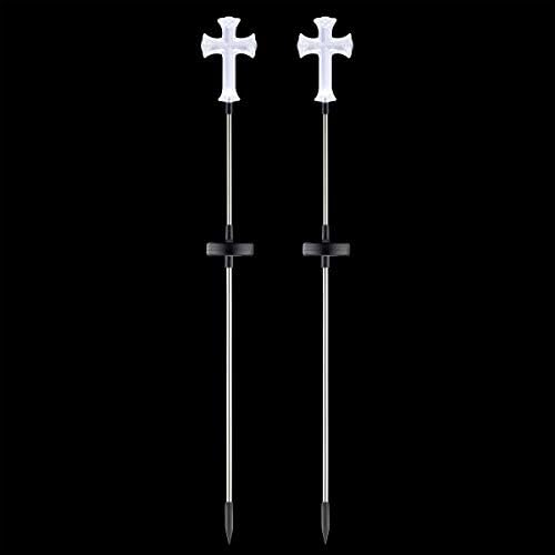 Alpine Corporation 34" Tall Outdoor Solar Powered Cross Pathway Light Stakes (Set of 2) - Image 5